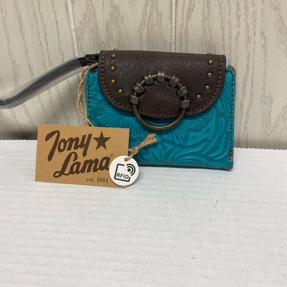 Tony Lama | Bags | Tony Lama Westernturquoise Tooled Wristletwallet ...